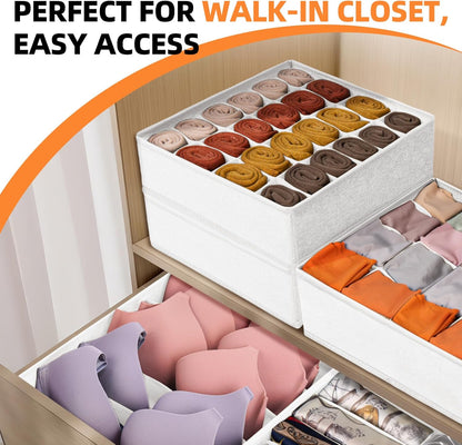 Criusia 6 Pack Large Drawer Organizer for Sock Underwear - Washable Heavy Duty Fabric Closet Organizers and Storage Bins - 90 Cells Dresser Organizer Divider for Baby Clothes, Ties, Belt (Grey)