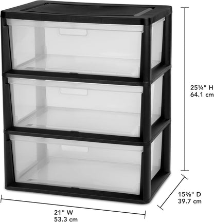 3-Drawer Storage Tower with Removable Clear Plastic Bins, Tool-Free Assembly, Multiple Sizes for Home Office (15.7"W)