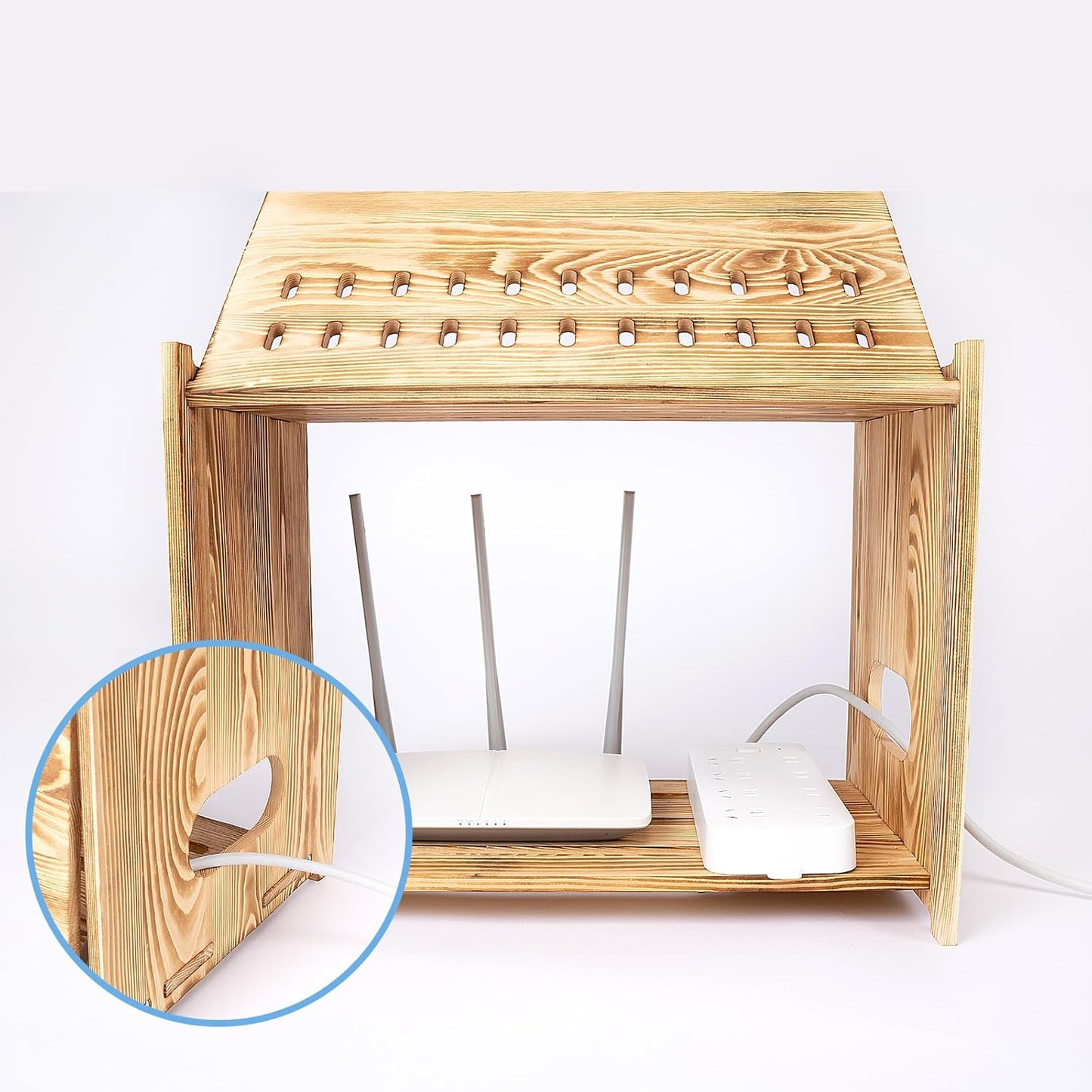 Solid Wood Projector Shelf Router Shelf Projector Stand Router Storage Box Router Cover Organized Modem Cable Power Strip Cable Management Hider Rack by Need Assembly (White)