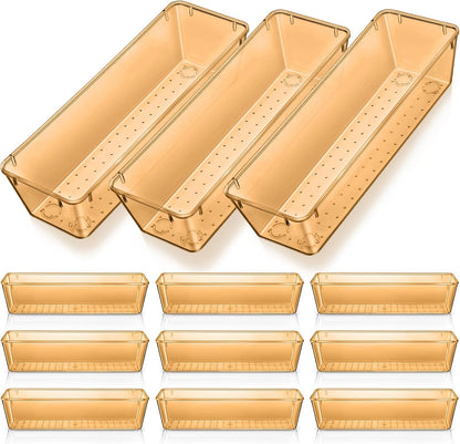 Maitys 12 Pcs Clear Drawer Organizer 9 x 3 x 2 Inches Plastic Rectangle Trays Makeup Vanity Storage Bins and Kitchen Drawers Dividers for Office Desk Silverware Kitchen Utensils(Clear)