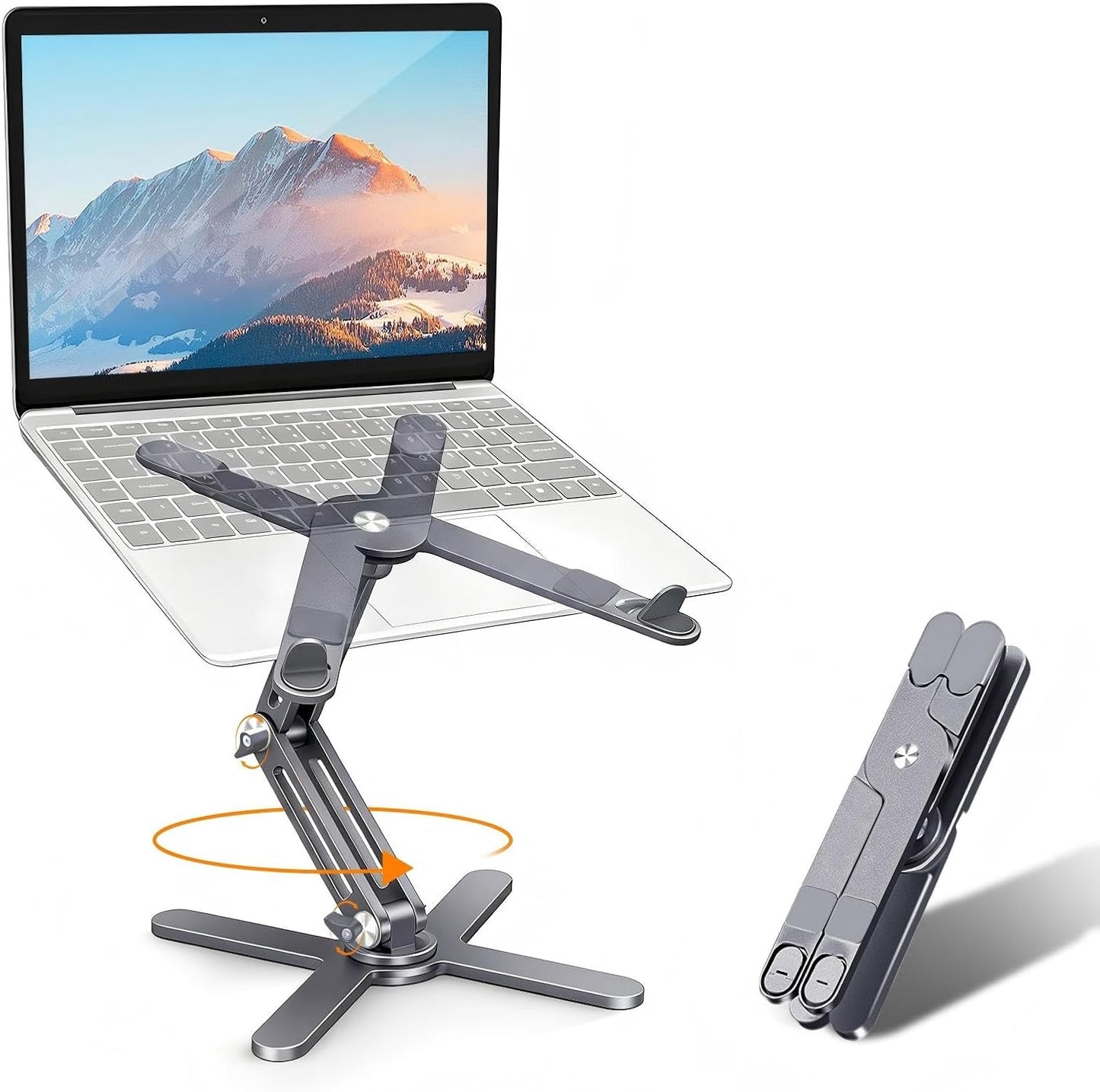 Moallia Laptop Stand with 360 Rotating Base, Computer Notebook Laptop Riser Metal Holder for Desk Collaborative Work, Fully Foldable for Easy Storage, Fits All MacBook, Laptops up to 16 inches