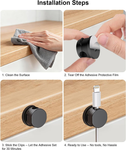 OneLeaf 8 Pack 360° Rotatable Strong Magnetic Cable Clips Cord Holder for Nightstand, 1s Lock Phone Charger Holder, Adhesive Magnetic Cord Clips for Home/Office/Car/Game Station, Smooth Adjustable