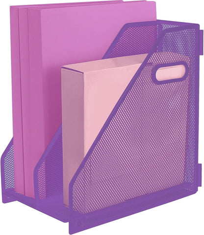 Desk Organizers, Metal Magazine File Holder with 2 Vertical Compartments Rack Binder File Organizer for Office Supplies, Home Workspace - Black