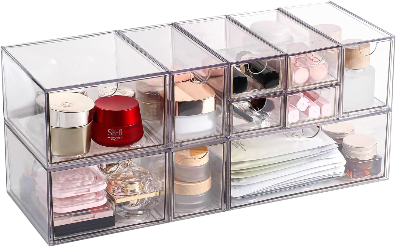 Desk Organizer with Drawers, Stackable Plastic Storage Drawers for Makeup or Desk Organization, Cabinets for Office Dressing Countertop Bathroom Bedroom (6 Packs)