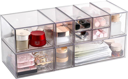 Desk Organizer with Drawers, Stackable Plastic Storage Drawers for Makeup or Desk Organization, Cabinets for Office Dressing Countertop Bathroom Bedroom (6 Packs)
