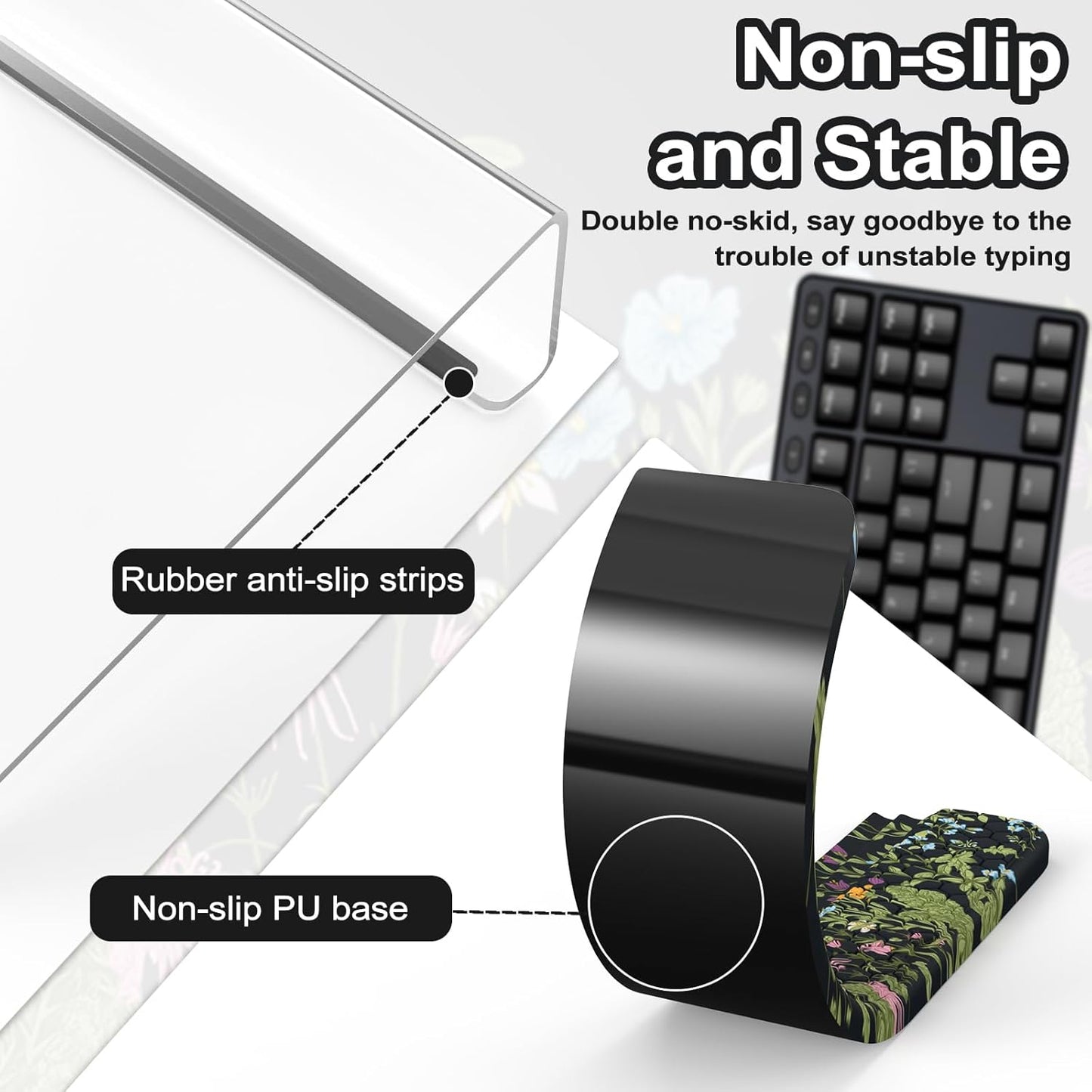 HAOCOO Ergonomic Keyboard Rest Wrist Pad,Comfortable Keyboard Wrist Rest Holder, 3-Level Height Adjustment Acrylic Keyboard Stand, Easy Typing Desk Accessories, Aesthetic Keyboard Riser for Desk