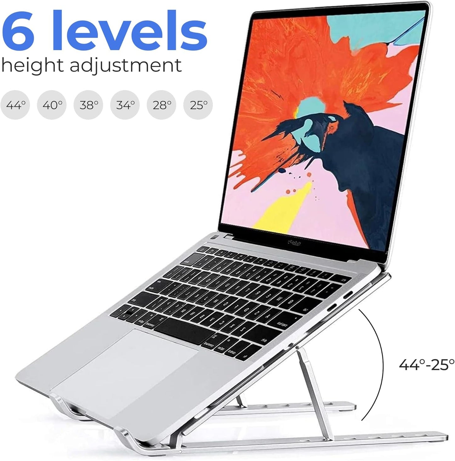 6-Level Adjustable Laptop Stand, Aluminum Desk Riser – Compatible with 9" to 15.6" Laptops, Ergonomic and Space-Saving Design