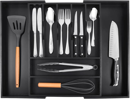 Kitchen Silverware Drawer Organizer and Storage Flatware Cutlery Utensil Holder Spice Rack Containers Bathroom Counter Cabinet Office Desk Makeup Drawer Tray Kitchen and Dining Tools Decor Accessories