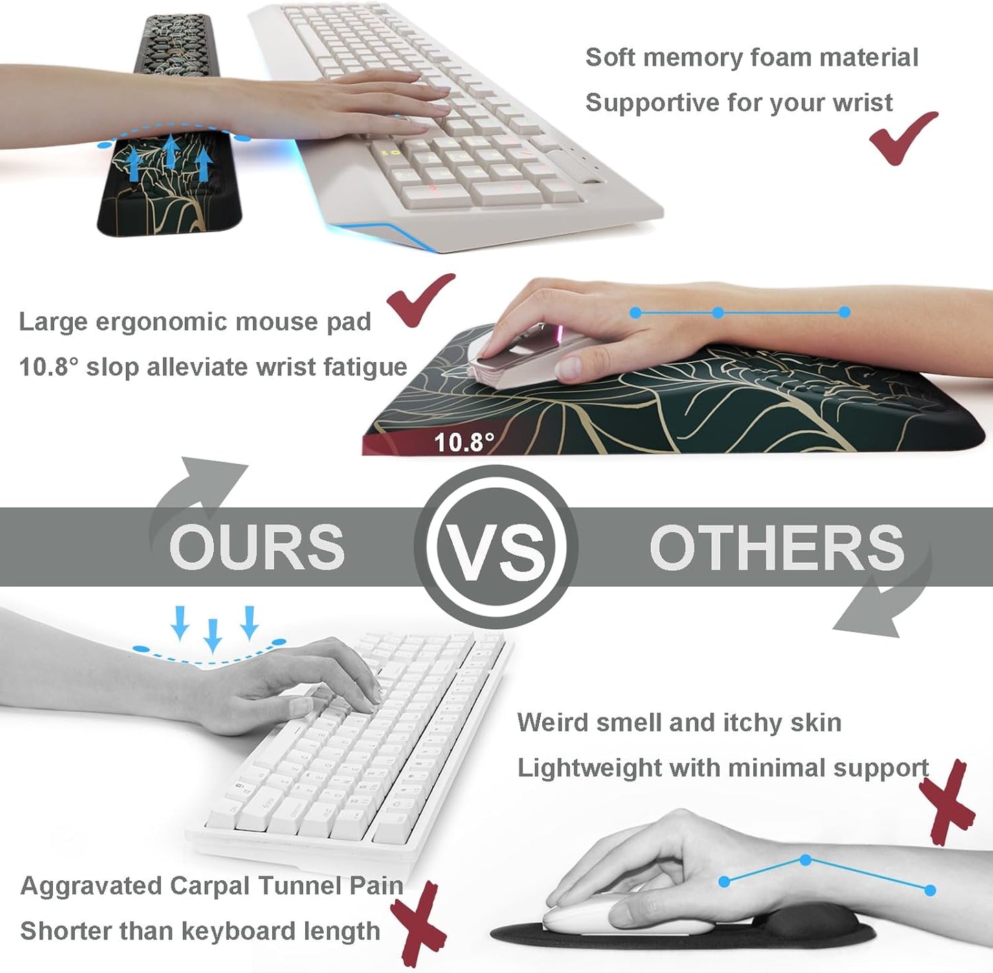 Ospelelf Mouse Pad with Wrist Rest and Keyboard Wrist Rest, Ergonomic Wrist Rest for Computer, Office, Gaming, Pink