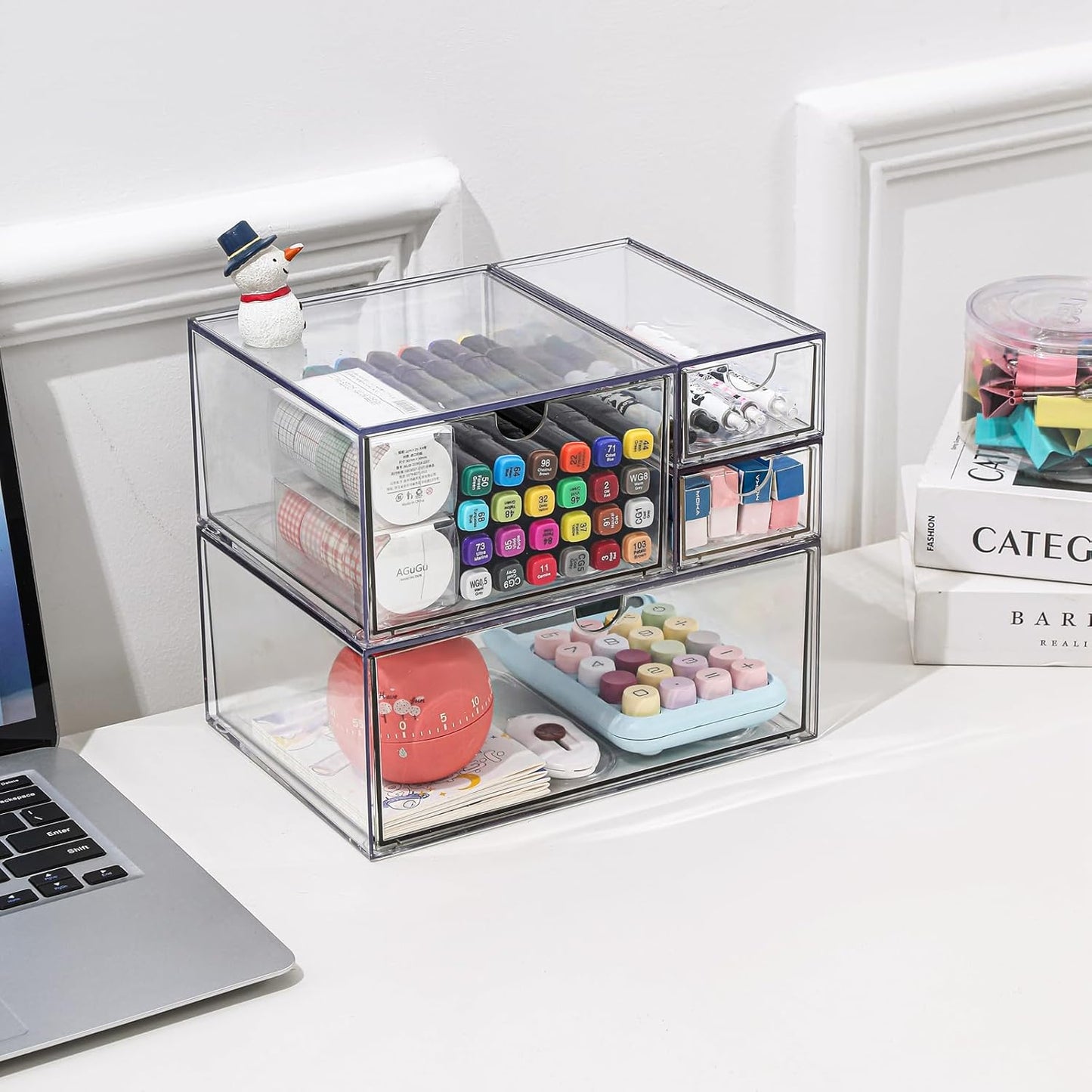 Desk Organizer with Drawers, Stackable Plastic Storage Drawers for Makeup or Desk Organization, Cabinets for Office Dressing Countertop Bathroom Bedroom (6 Packs)