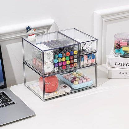 Desk Organizer with Drawers, Stackable Plastic Storage Drawers for Makeup or Desk Organization, Cabinets for Office Dressing Countertop Bathroom Bedroom (6 Packs)