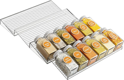 Yieach 8 Pack Adjustable In Drawer Spice Organizer - Expandable From 11'' to 22'' - Acrylic Drawer Seasoning Organizer,Clear Spice Organization Tray for Cabinet Drawers Condiment,Nail Polish and Jar