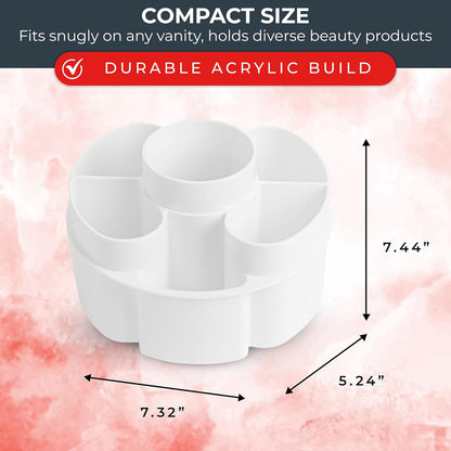 Masirs Small 360 Rotating Makeup Organizer - Mini Yet Spacious Cosmetic Storage Solution with Multiple Compartments - The Perfect Spinning Make-Up Caddy for Vanity or Bathroom Counter (Round - Clear)