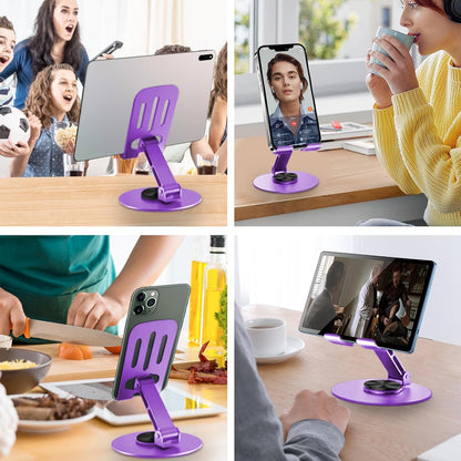 Universal Metal Cell Phone Stand, Multi-Angel Adjustable 360° Rotation Non-Slip Metal Phone Stand Compatible with iPhone 17 16 Pro Max and All Smartphones (Purple)