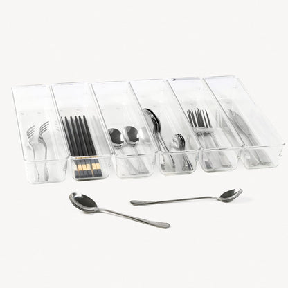Mesh Tray Silverware Drawer Organizer, Utensil Cutlery Tray Office Supplies with Interlocking Arm Drawer Dividers Organizer for Flatware, Knives,Home,Office, School,Bedroom 12X6'' Black