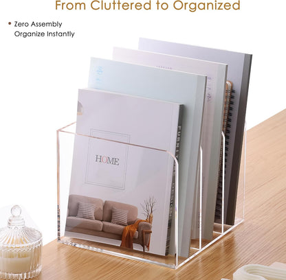 SANRUI Acrylic File Organizer, Clear Desk Organizer and Storage Bins Holding for Folders, Binders, Notebooks, Envelopes, Multi-purpose Magazine File Organizer for Home Office, 2 Pack