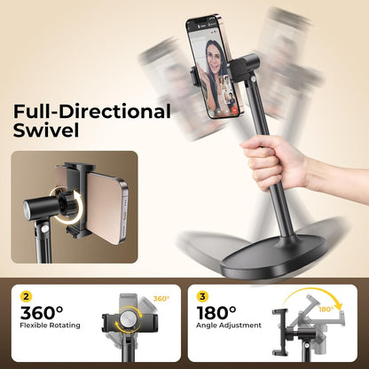 Desktop Phone Stand, Adjustable Height & Angle Holder, Compatible with iPhone, Samsung, Android Smartphones - Night Black