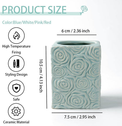 Ceramic Cactus Pen Holder, Cactus Decor Cute Pencil Holder, Makeup Brush Holder for Home, Office Desk Accessories(Dark Green)