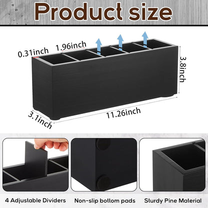 Jetec Wooden Pencil Holder 5 Compartments for Desk Adjustable Pen Holder Wood Office Desk Organizers and Accessories Makeup Brush Organizer for Pen, Home, Office and Art Supplies (White)