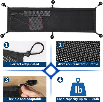 WurdeWindig Cable Management Net, Black Cable Manager Kit,Flexible Under Desk Mesh, Extra Large Capacity Cable Organization,Hide Cables for Desktop, 37.5 * 9.5Inches，Suitable for Large Desks.