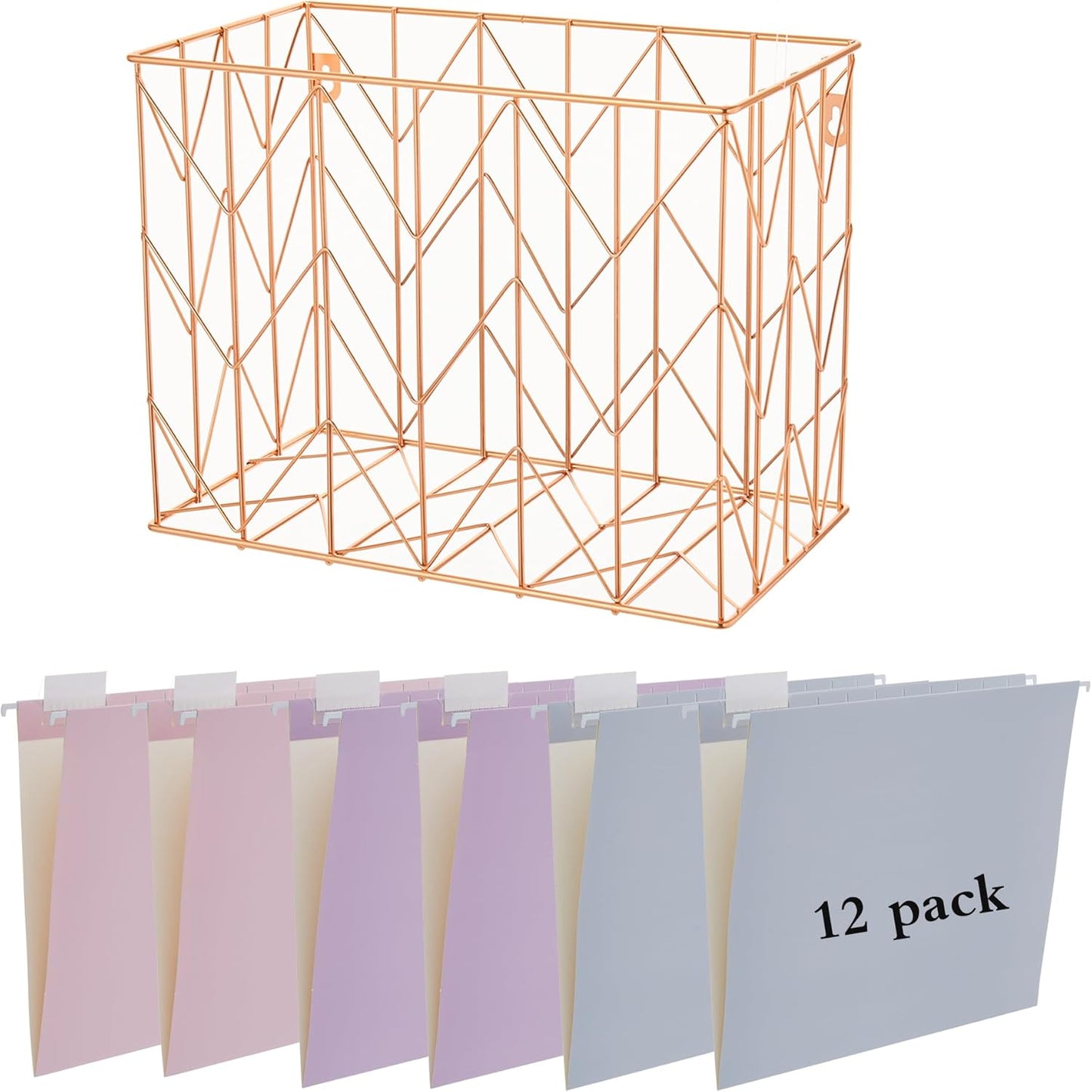 Hanging Rose Gold File Organizer, equipped with a 6-piece set of rose gold desktop accessories