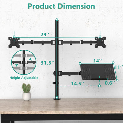 WALI Single Arm Laptop and Monitor Desk Mount for 17" Notebook and Up to 32" Screen, 2-in-1 Adjustable Monitor Arm with Laptop Tray, VESA 75x75 100x100,Holds 22-26.4 lbs, Black (GSMP001NLP)