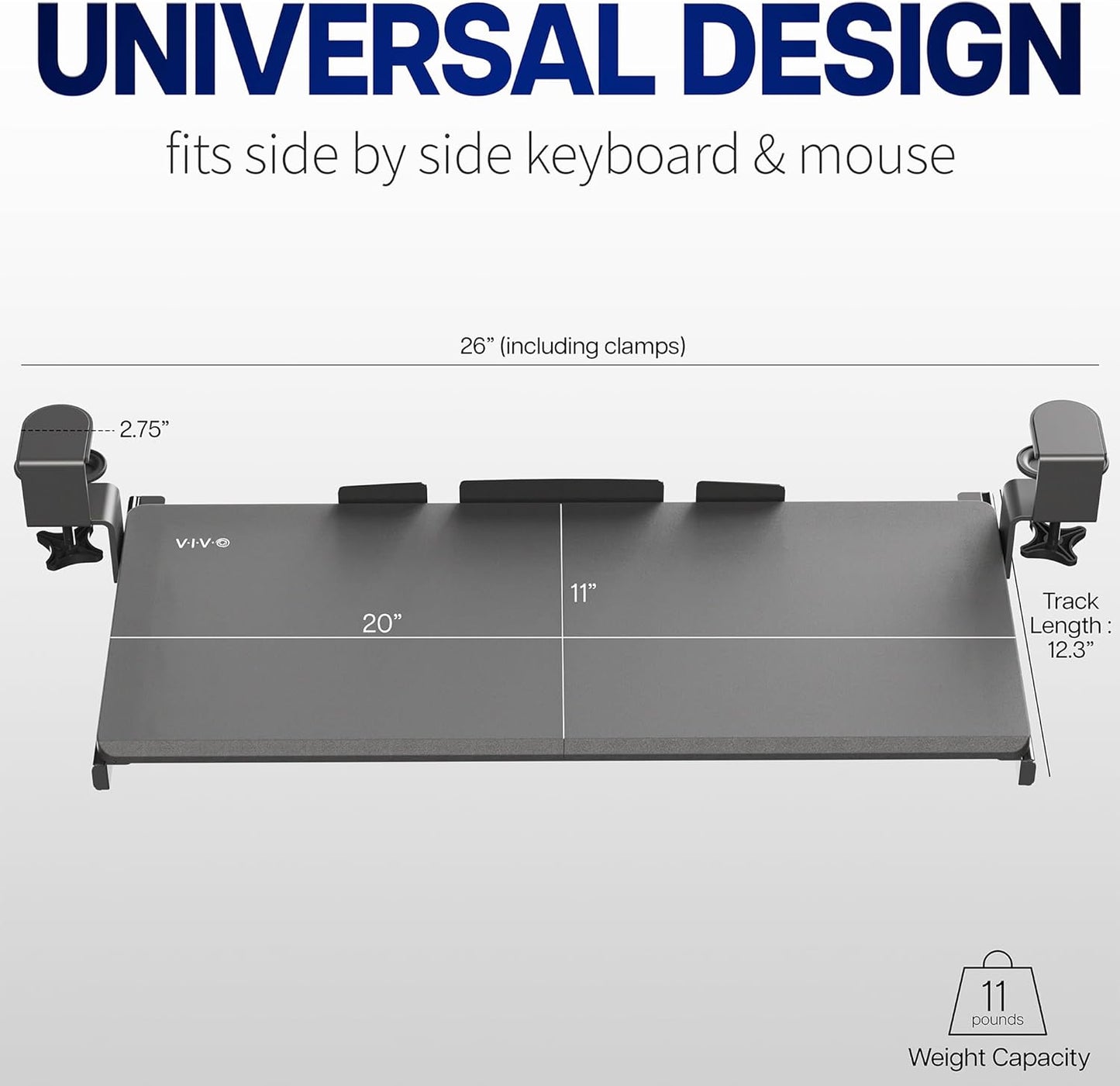 VIVO Large Clamp-on Computer Keyboard and Mouse Under Desk Slider Tray, 27 x 11 inch Pull Out Platform Drawer, White, MOUNT-KB05W