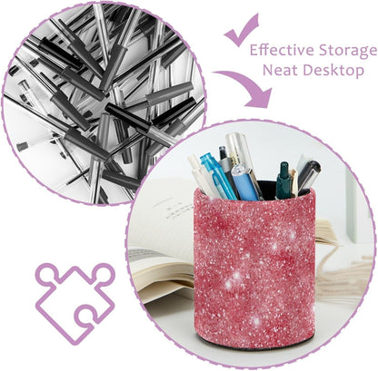 Leather Pen Holder for Desk, Love Cherry Pencil Organizer Pencil Cup Desk Decor Makeup Brush Holder Multifunctional Office Supplies for Home,Office, School