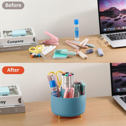 Desk Pencil Pen Holder, 5 Slots 360°Degree Rotating Pen Organizers for Desk, Desktop Storage Stationery Supplies Organizer, Cute Pencil Cup Pot for Office, School, Home, Art Supply, Dark Green