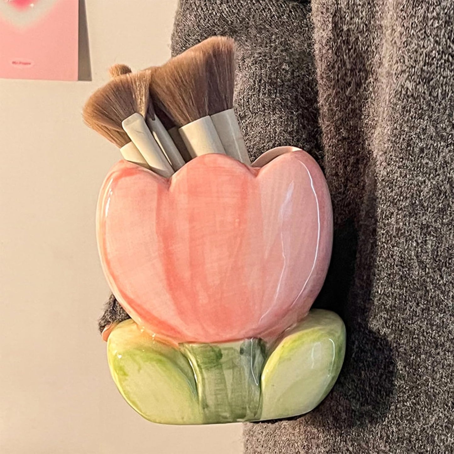 Pen Holder for Desk Cute Toothbrush Holder Tulips Vase Decor Aesthetic Pencil Holder for Office Makeup Brush Holder Yellow Kawaii Desk Accessories Home Decor Birthday Gifts for Women