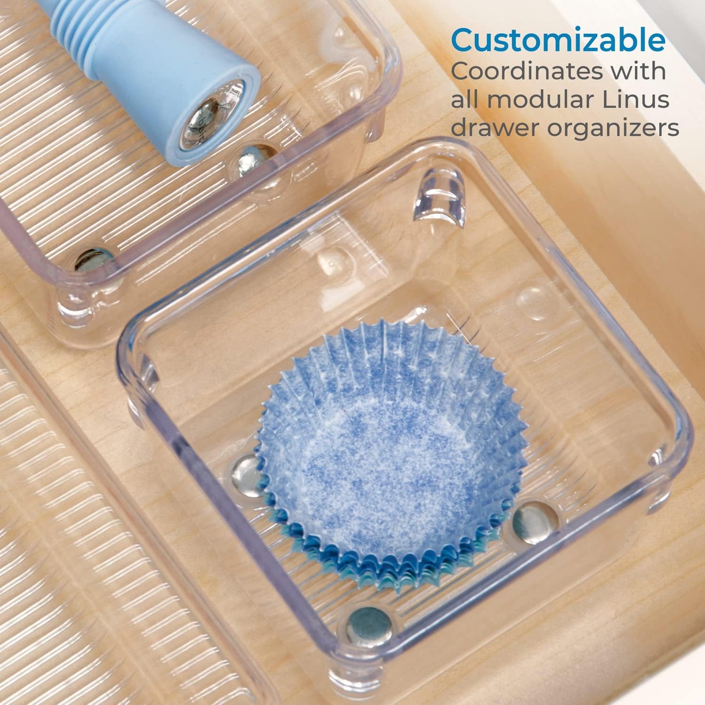iDesign Plastic Drawer Organizer Bins - Storage for Kitchen, Bathroom, and Desk Drawers - Set of 6 - Clear