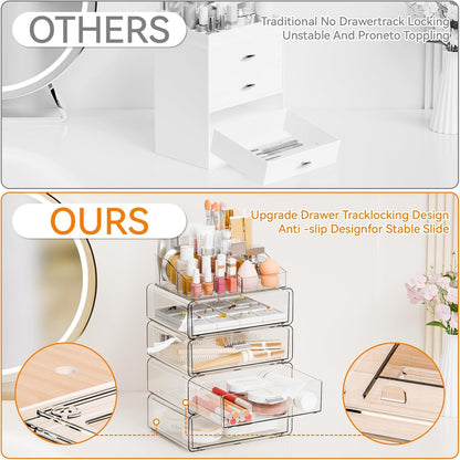 Yieach Clear Acrylic Makeup Organizers Countertop for Dresser,Desk,Bathroom Vanity,3 Tier Stackable Make up Holders and Makeup Cabinet,Tiered Cosmetic Storage and Make up Containers for Palette,Brush