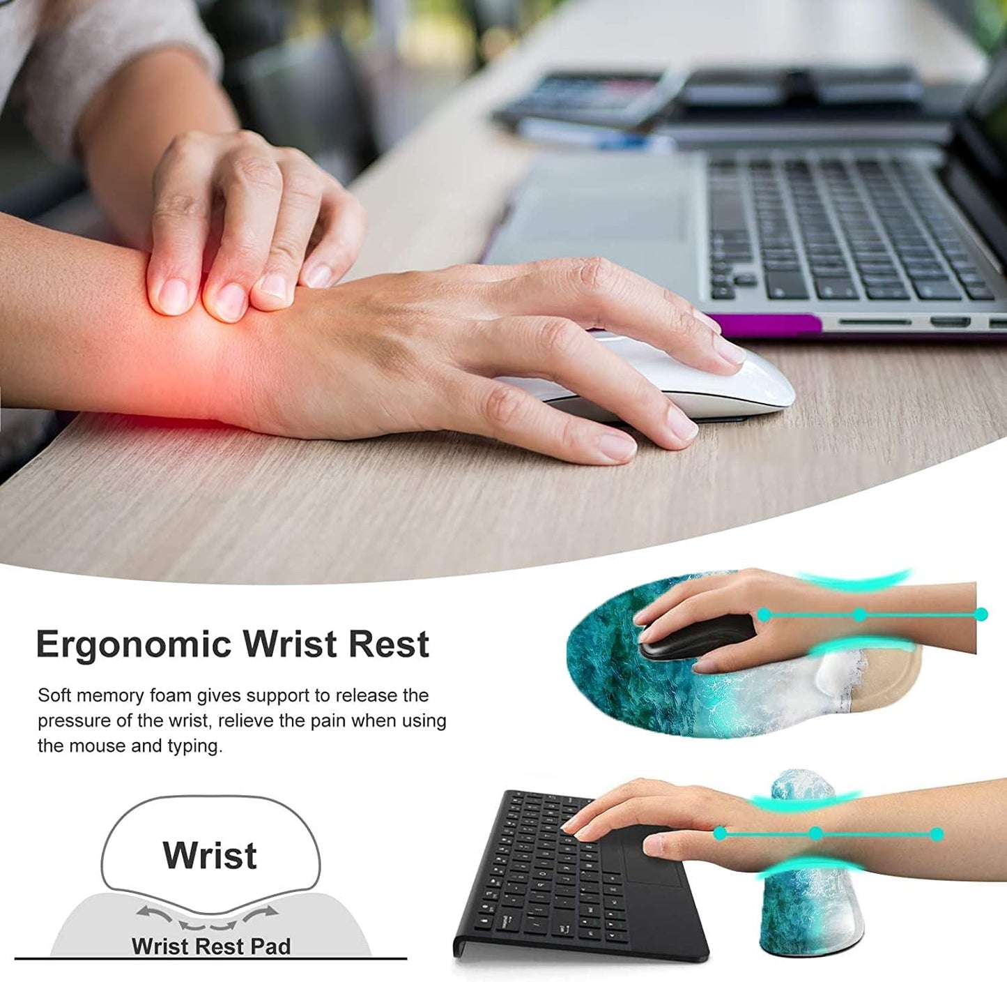 LATEEFAH Mouse Pad with Wrist Rest, 3-in-1 Gaming Mouse Pad, Keyboard Wrist Rest, Ergonomic Memory Foam Mousepad with Wrist Support for Computer Keyboard