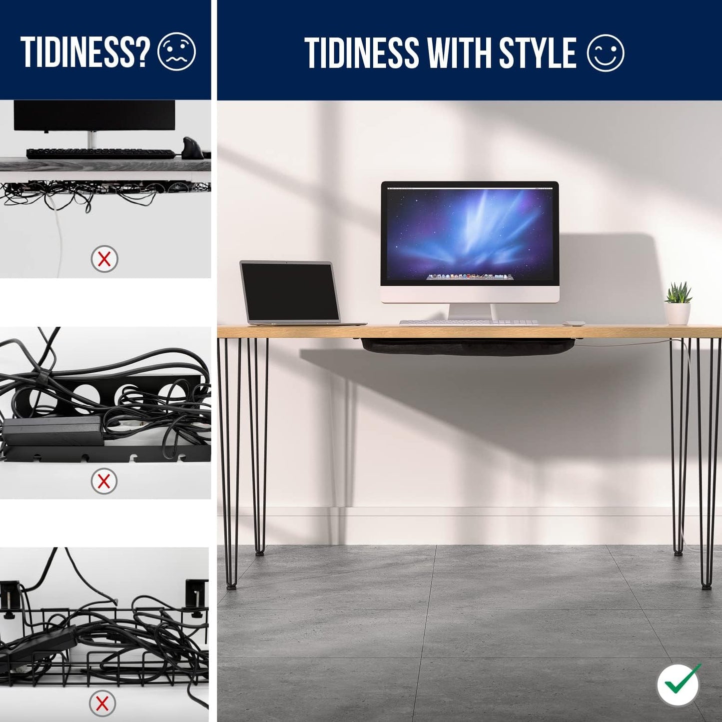Cable Management net - Under Desk Wire Management - Flexible Under Desk Cable Management Tray White