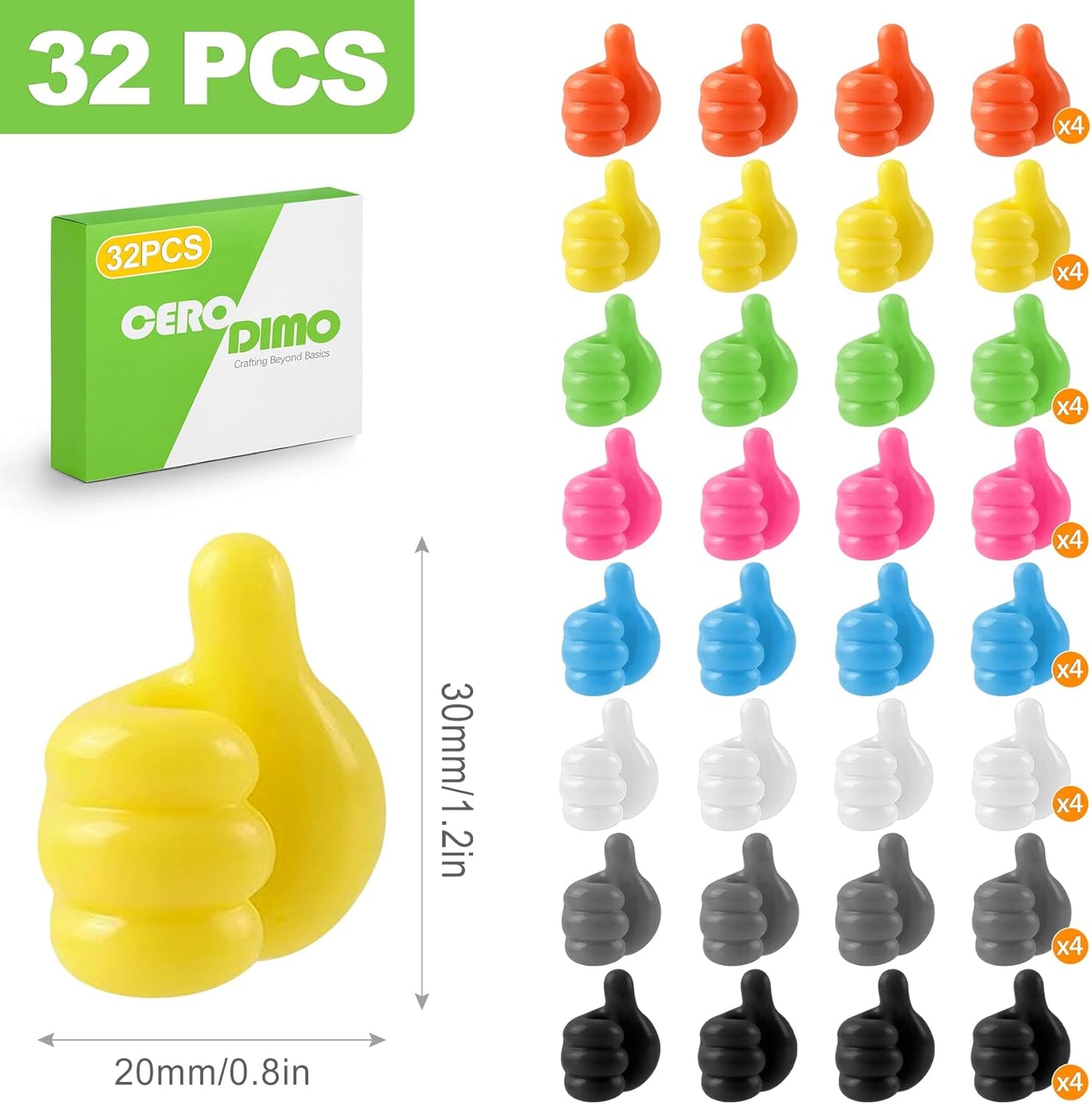 32 PCS Creative Silicone Thumbs Up Wall Hook - Multi-Function Self-Adhesive Holder for Cables, Keys, Makeup Brushes, Desk Organizer - Cute Pencil Holder