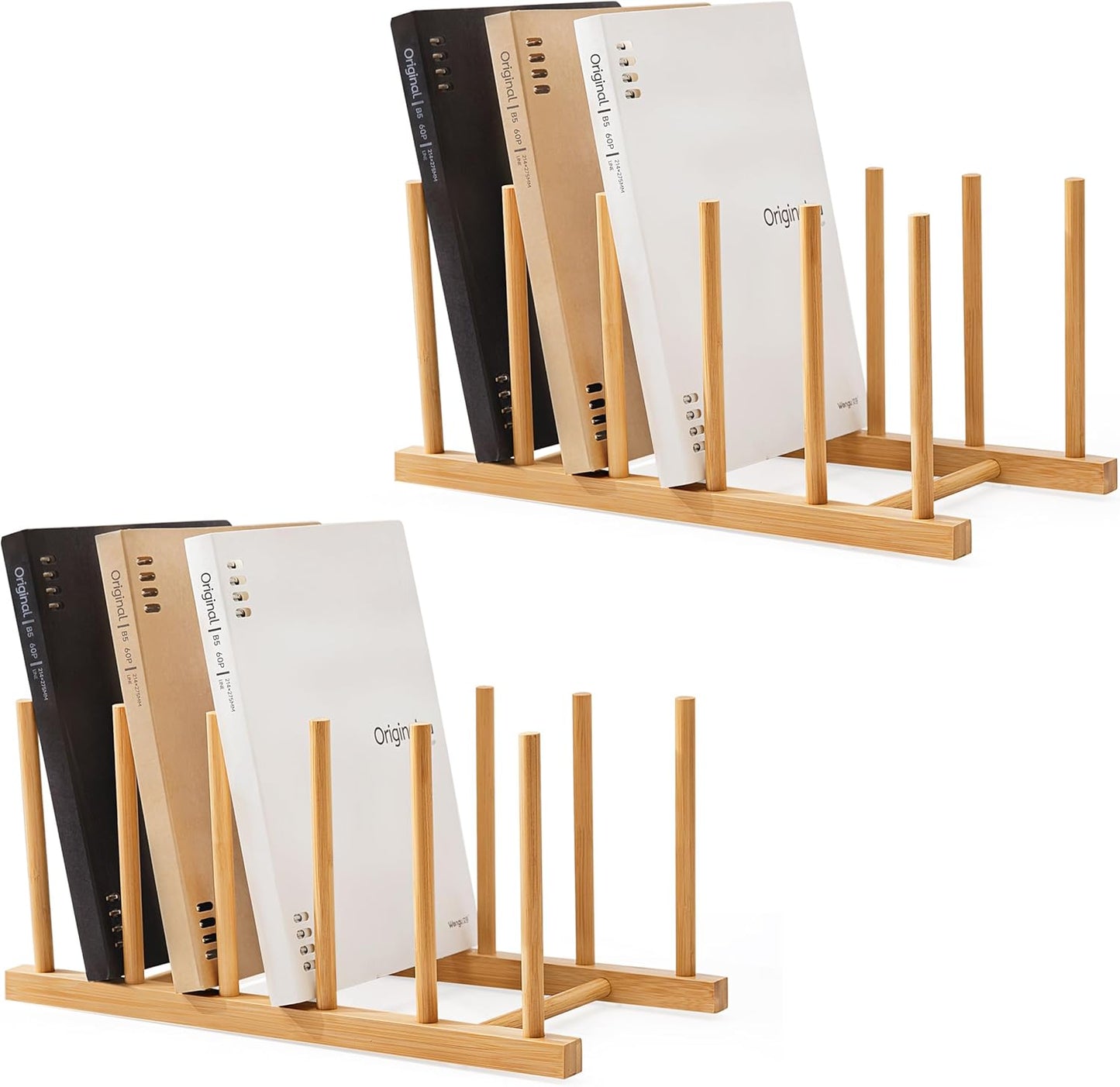 HBlife Desk File Organizer 5 Section Upright File Sorter, 1 Pack Bamboo File Holder for Home, Office & School