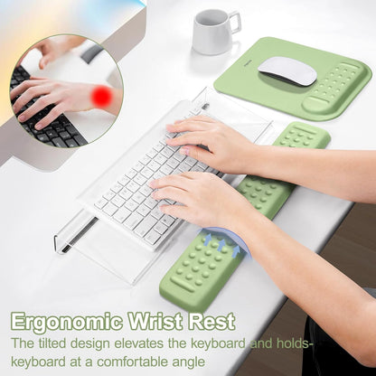 MOSISO Computer Keyboard Stand&Wrist Rest Support for Keyboard &Mouse Pad Set, Ergonomic Massage Wrist Rest Set, Easy Typing Working Acrylic Clear Stand for Office Home, Apricot
