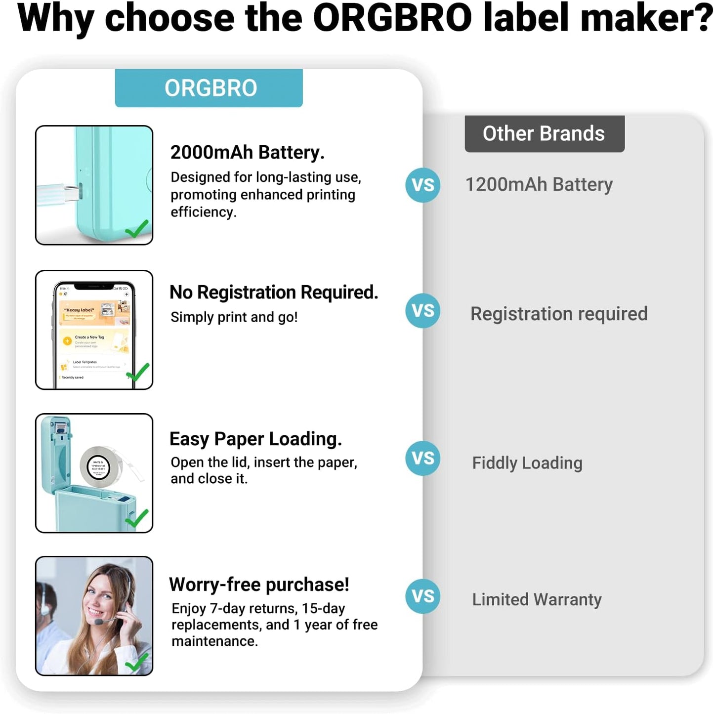 ORGBRO Label Maker Machine with Tape, X1 Portable Bluetooth Mini Label Printer, Support Pre-Cut & Continuous Label, Wireless Small Label Makers with Versatile App for School Home Office Organization