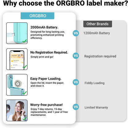 ORGBRO Label Maker Machine with Tape, X1 Portable Bluetooth Mini Label Printer, Support Pre-Cut & Continuous Label, Wireless Small Label Makers with Versatile App for School Home Office Organization