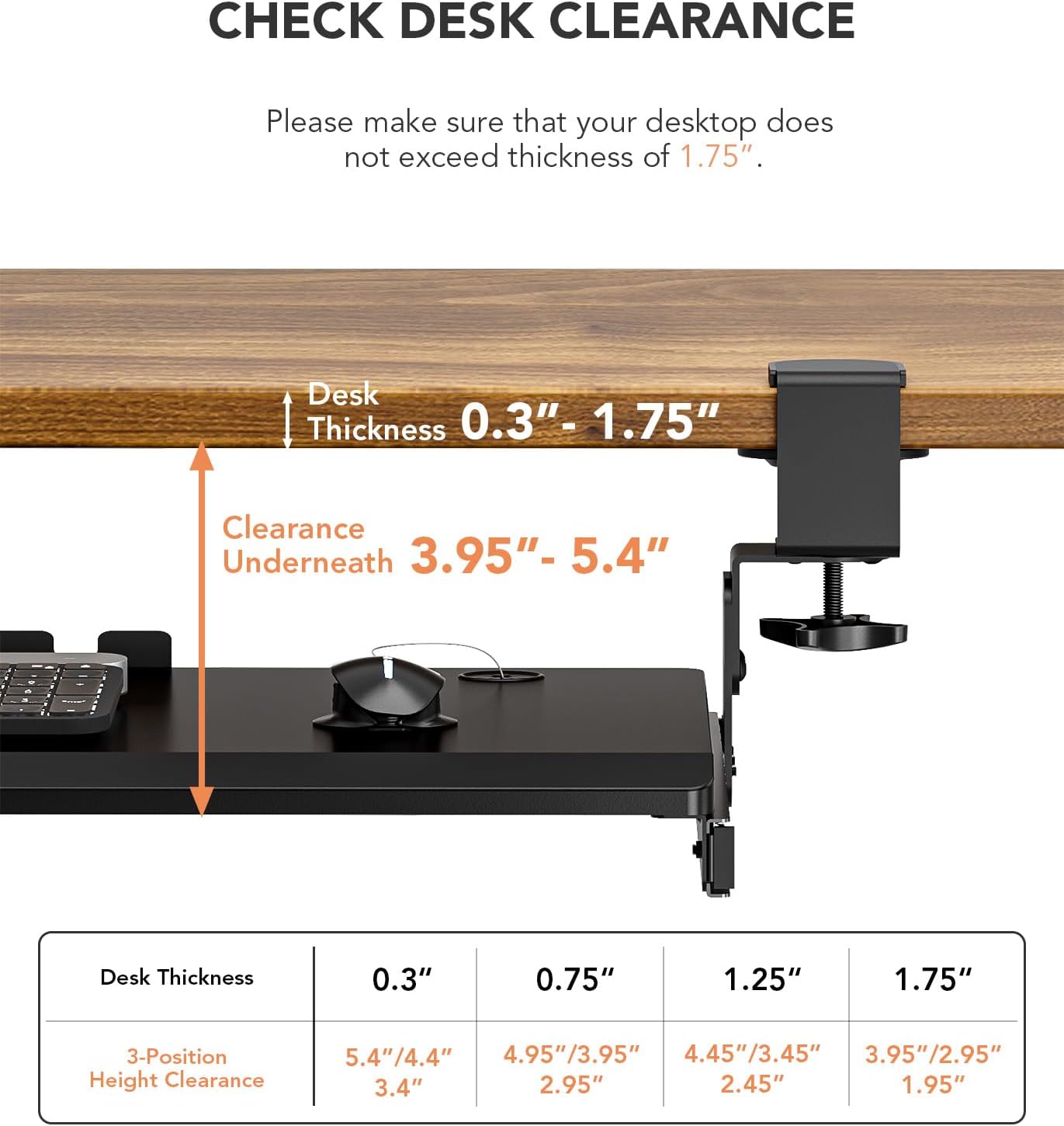 Hemudu Keyboard Tray Under Desk Pull Out with Extra Sturdy C Clamp Mount System, 27.3 (32.5 inch Including Clamps) x 11 Inch Slide-Out Platform Computer Drawer for Typing Black