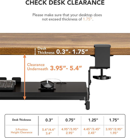Hemudu Keyboard Tray Under Desk Pull Out with Extra Sturdy C Clamp Mount System, 27.3 (32.5 inch Including Clamps) x 11 Inch Slide-Out Platform Computer Drawer for Typing Black