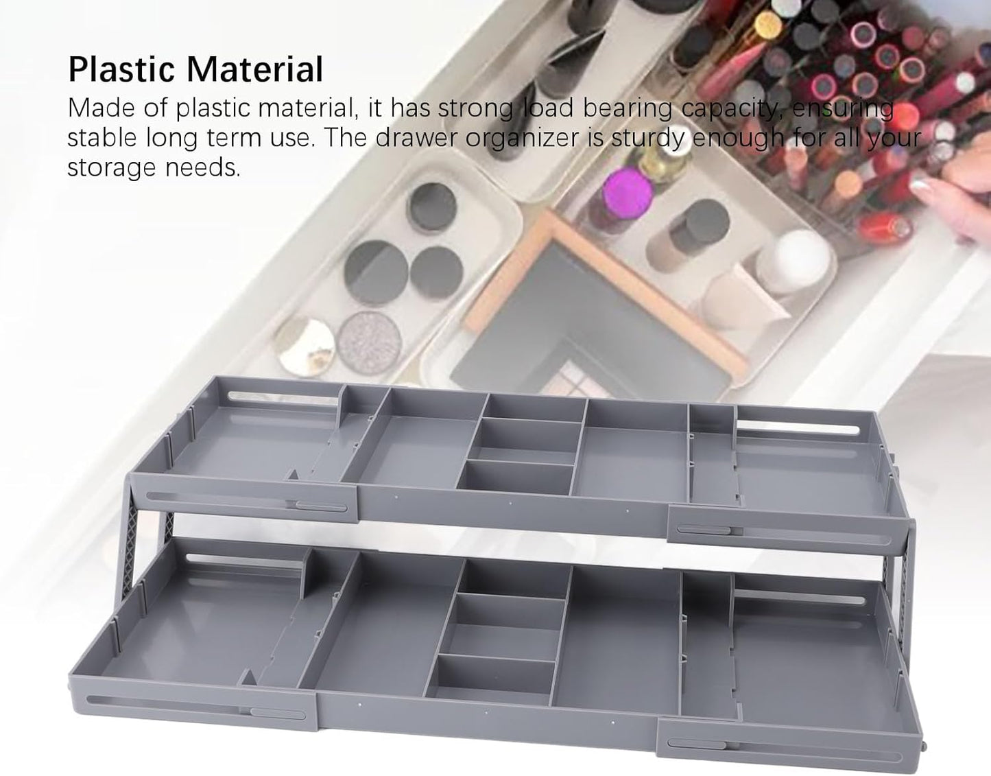 Fockety Drawer Organizer, Multi Level Collapsible Drawer Organizer with Adjustable Compartments, Expandable Desk Organizer Trays for Jewelry, Makeup, Silverware Storage Organizer (2