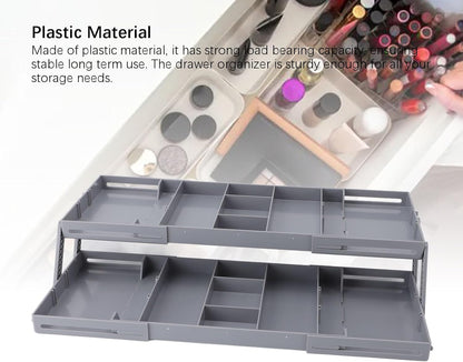Fockety Drawer Organizer, Multi Level Collapsible Drawer Organizer with Adjustable Compartments, Expandable Desk Organizer Trays for Jewelry, Makeup, Silverware Storage Organizer (2
