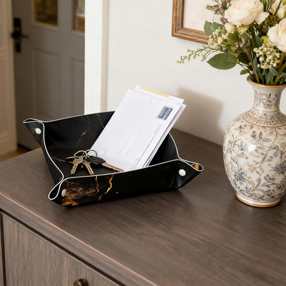 Valet Tray Catchall Trays Green Leaves Key Organizer Leather Tray Night Stand Organizer Bedside Vanity Trays Decor for Entryway Table