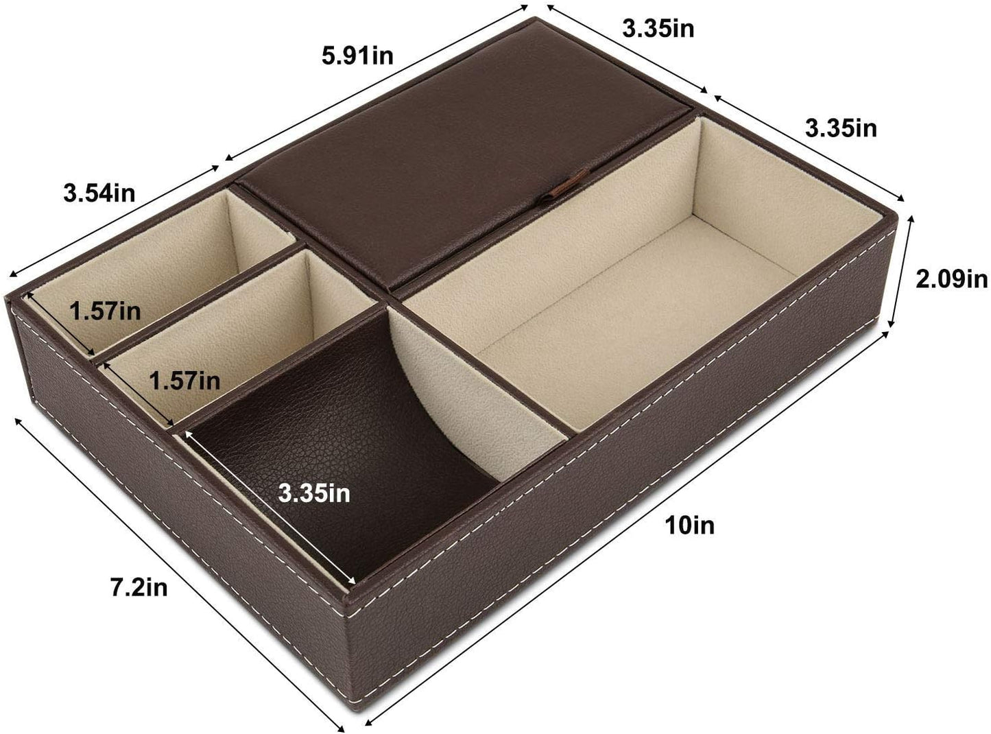 Baoyun Mens Valet Tray Organizer, Mens Jewelry Box, Nightstand Organizer for Men with 5 compartments, Faux Leather Key Tray for Entryway Table, Bedside Storage for Watch, Coin, Phone Gifts for Men