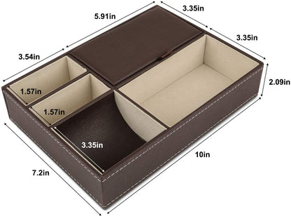 Baoyun Mens Valet Tray Organizer, Mens Jewelry Box, Nightstand Organizer for Men with 5 compartments, Faux Leather Key Tray for Entryway Table, Bedside Storage for Watch, Coin, Phone Gifts for Men