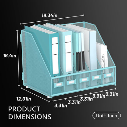 DALTACK 5 Vertical Compartments Magazine File Holder, Binder Organizer, Metal Desk Organizers for Office Home School Classroom Organization, Black