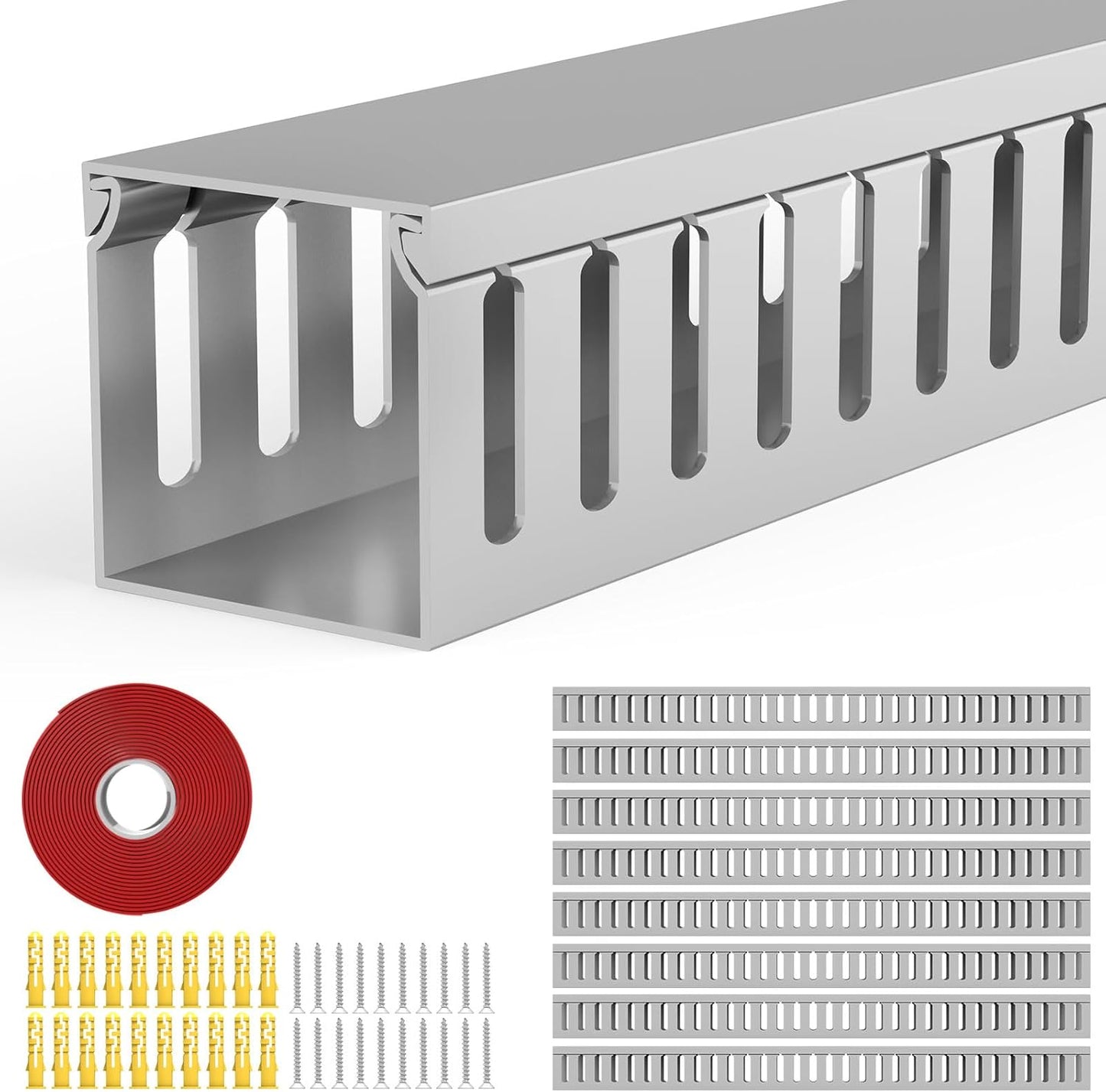 Open Slot Wiring Raceway Cable Duct, 123in Cable Management Channel Cord Track,Desk Wire Channel, Under Desk Cable Management to Hide Cables, Wires for Computers (Black, 1.57" Hx1.57"W, 15.4''L(8 Pc))