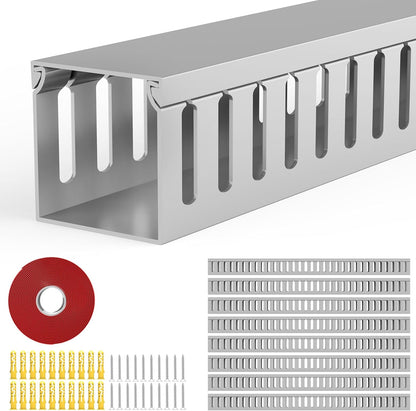 Open Slot Wiring Raceway Cable Duct, 123in Cable Management Channel Cord Track,Desk Wire Channel, Under Desk Cable Management to Hide Cables, Wires for Computers (Black, 1.57" Hx1.57"W, 15.4''L(8 Pc))