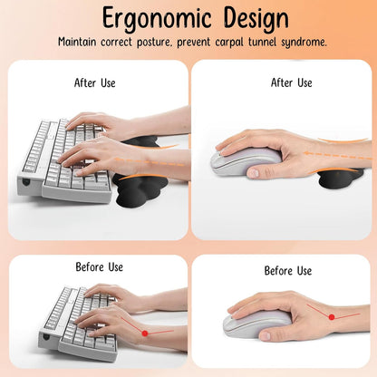 Keyboard Wrist Rest Mouse Wrist Support Set, Cloud Keybroad Wrist Rest Pad with Non-Slip PU Base, Memory Foam Wrist Rest for Pain Relief Computer Laptop Gaming Home Office, White